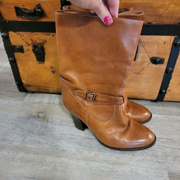 J. CREW Tenley Vanchata Mid Calf Heeled Leather Boot Size 9 - Picture 2 of 8